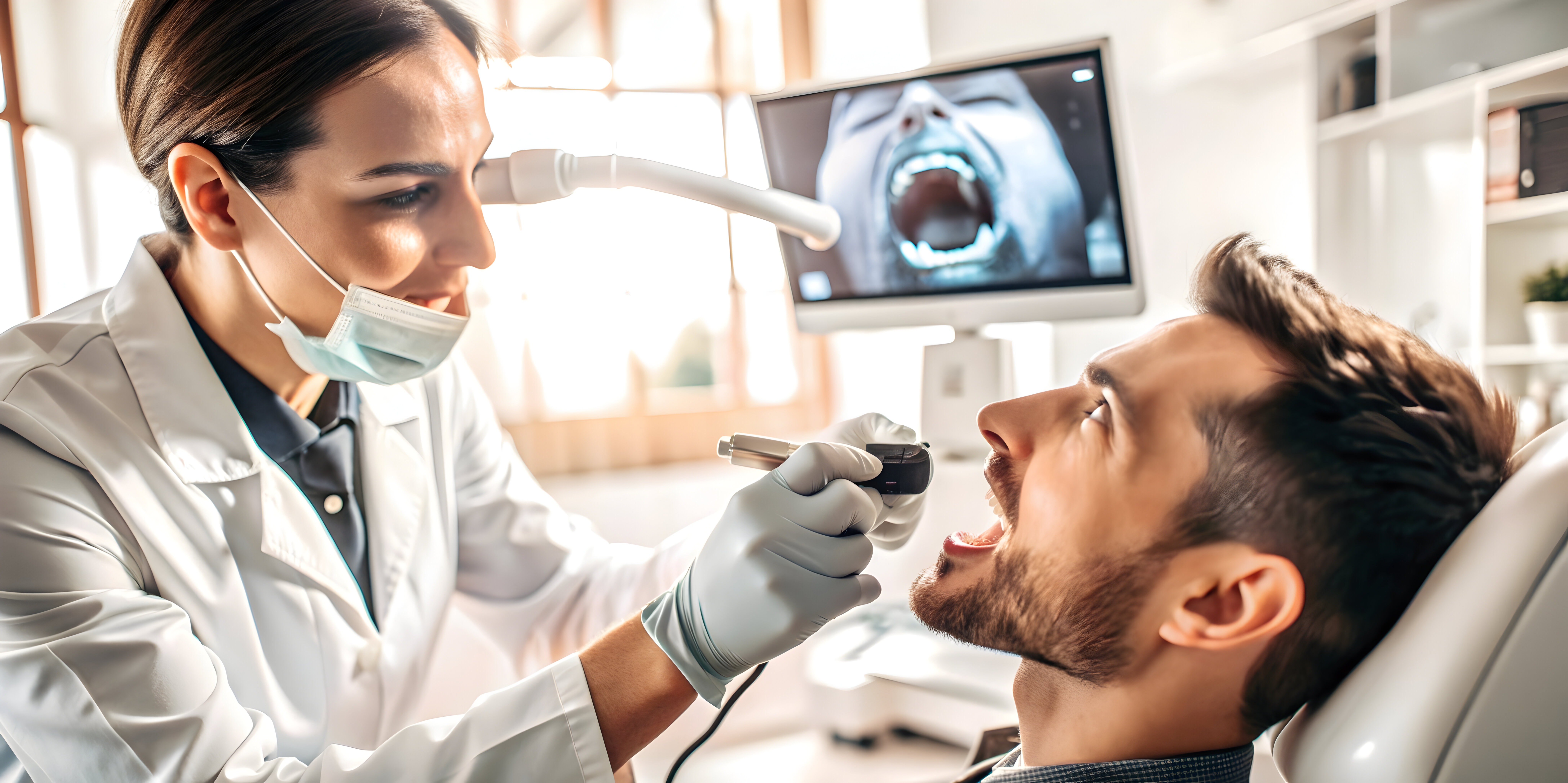 ent doctor examining patient using endoscope in modern clinic